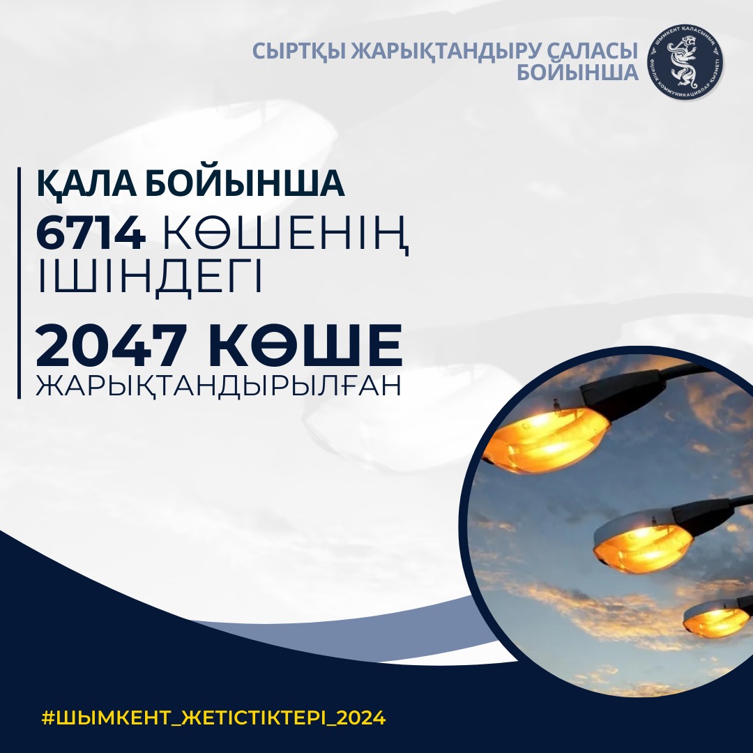 Шымкент қаласында 2047 көше жарықтандырылған